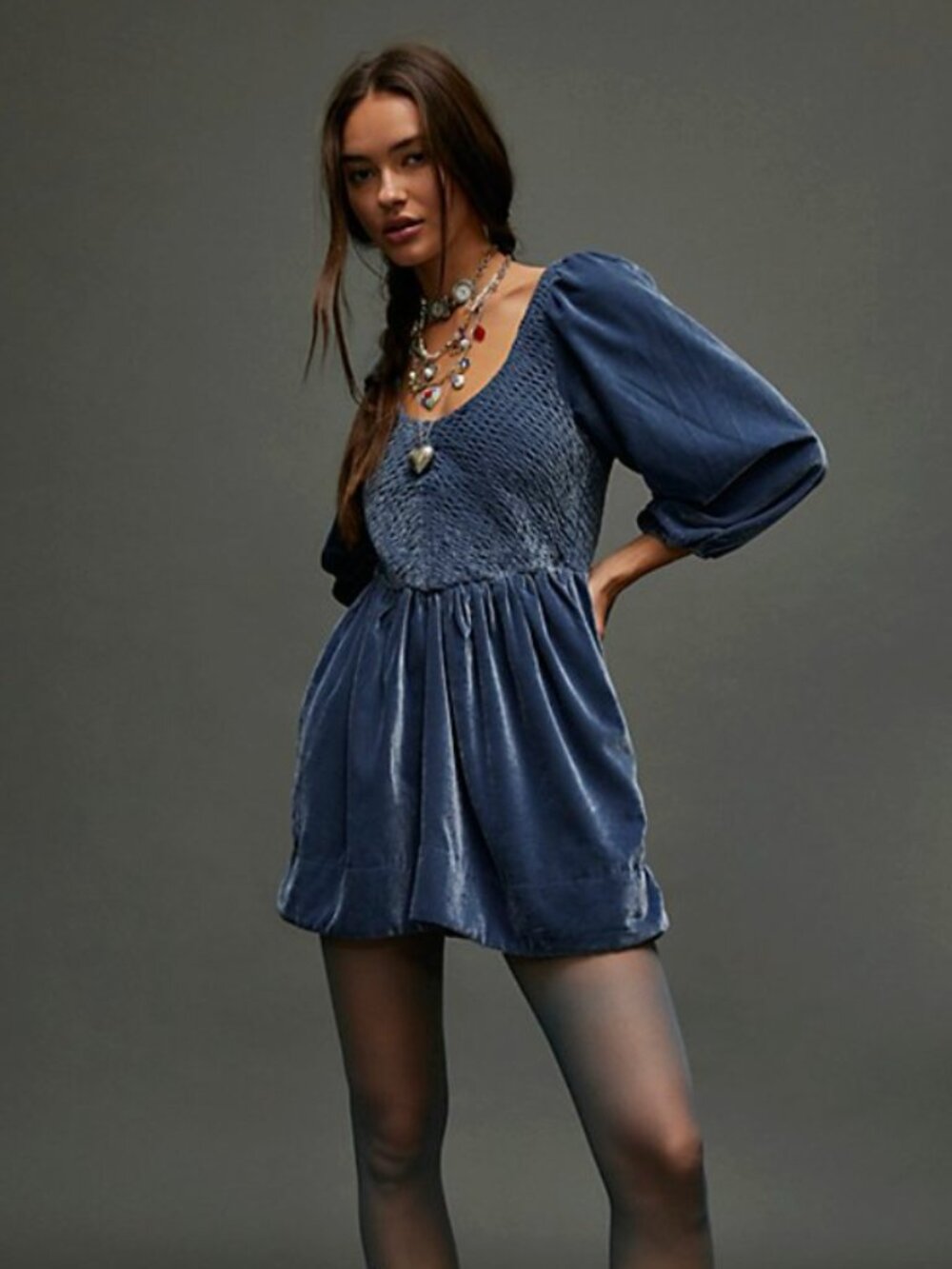Free People NWT | Farrier Velvet Mini Dress in Harbor
